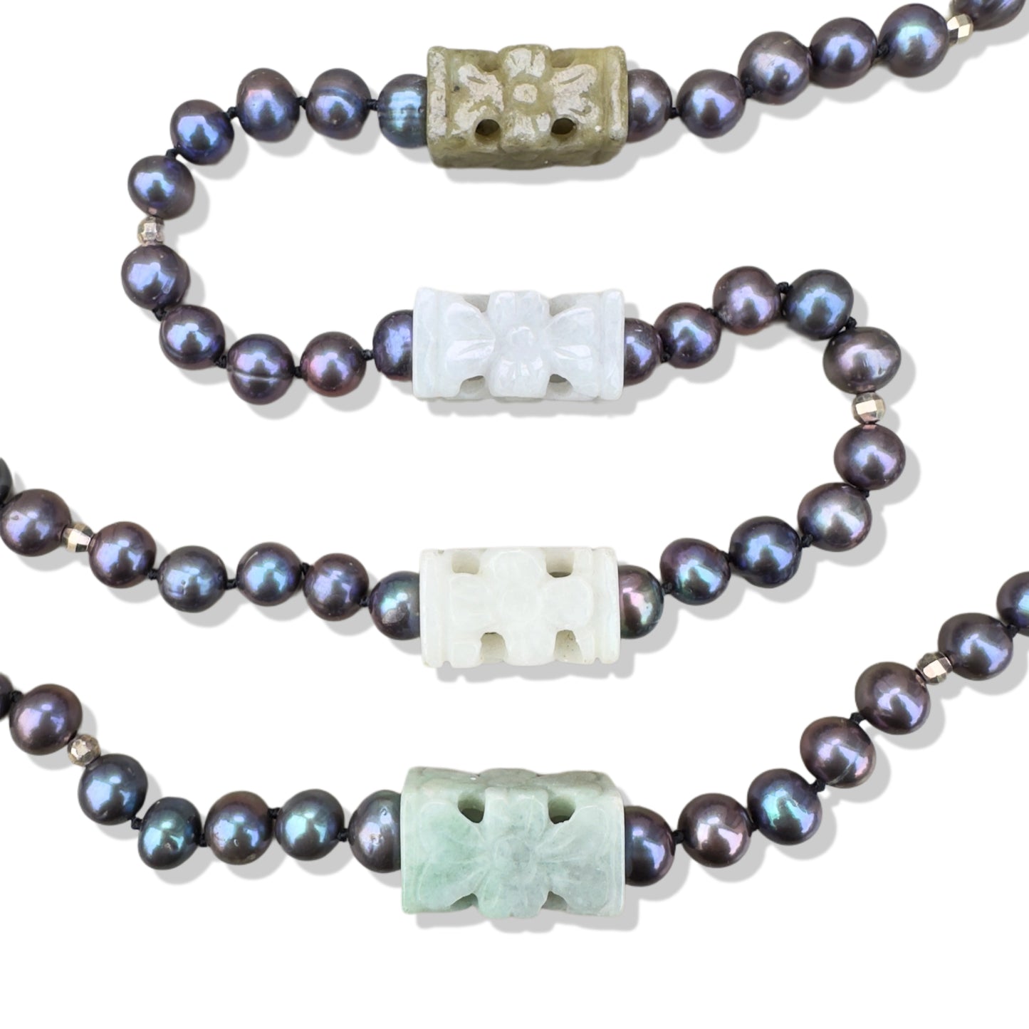 Inner Peace Necklace with Peacock Pearl and Burma Jade Carving Bead
