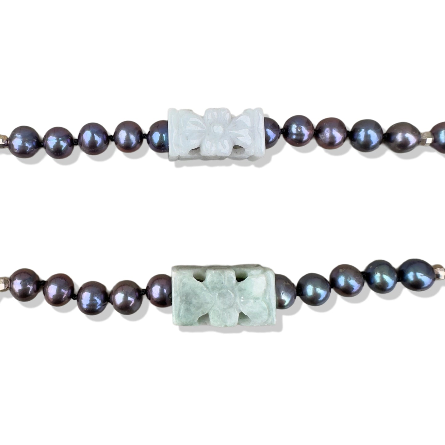 Inner Peace Necklace with Peacock Pearl and Burma Jade Carving Bead