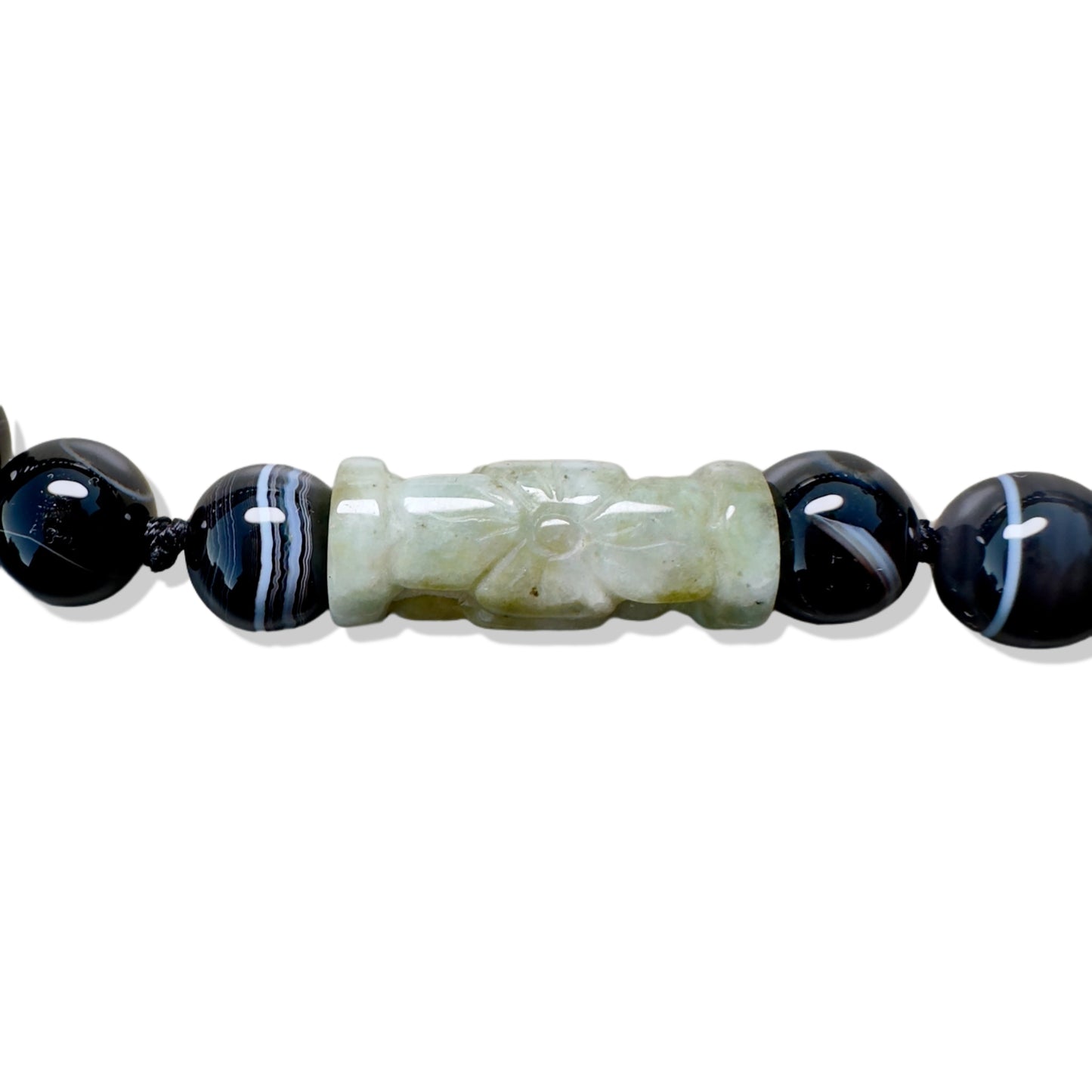 Protection Necklace with Lace Agate and Green Burma Jade Carving