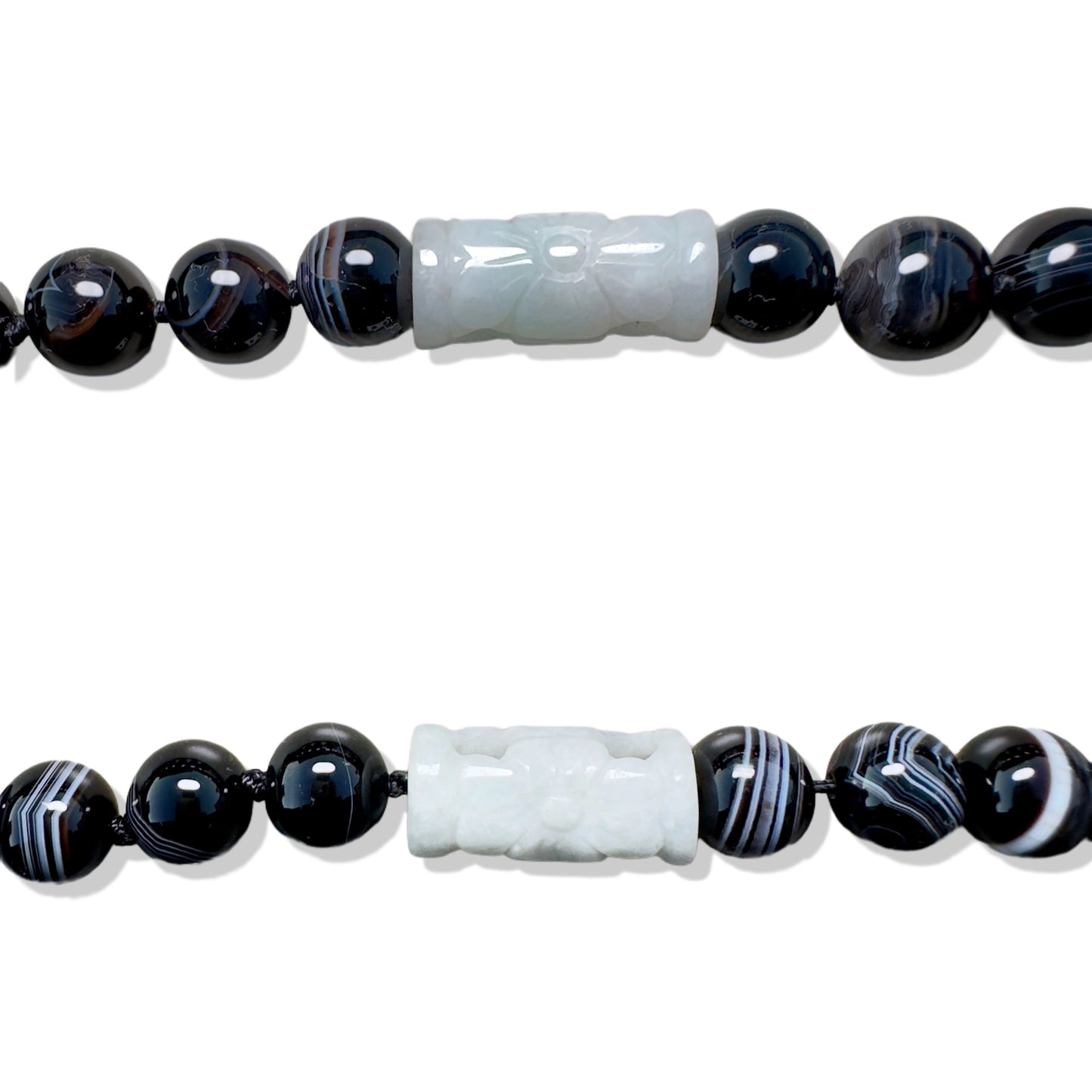 Protection Necklace with Lace Agate and Green Burma Jade Carving