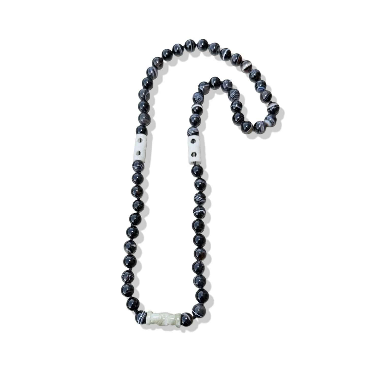 Protection Necklace with Lace Agate and Green Burma Jade Carving