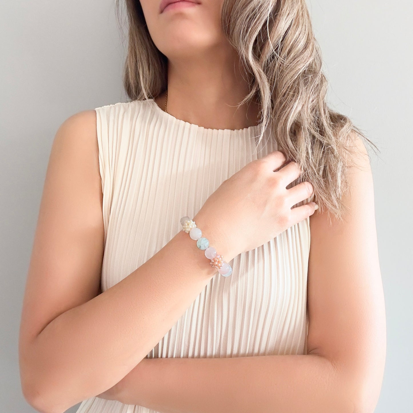 Inner Peace Bracelet with Mix Beryl and Pearl Cluster