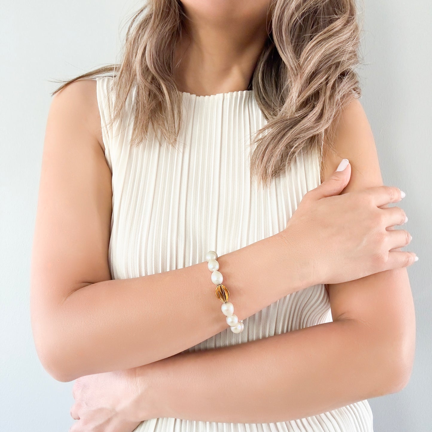 Inner Peace Bracelet with Freshwater Pearl and Gold Fill Bead
