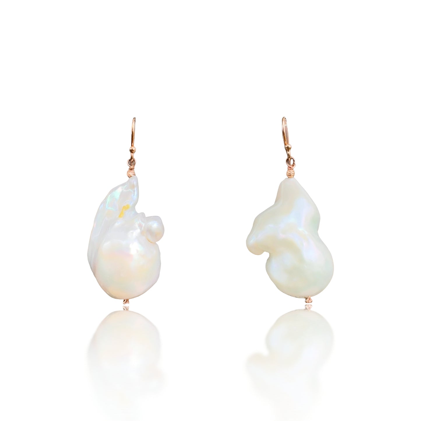 Inner Peace Earrings with White Baroque Pearl and Rose Gold