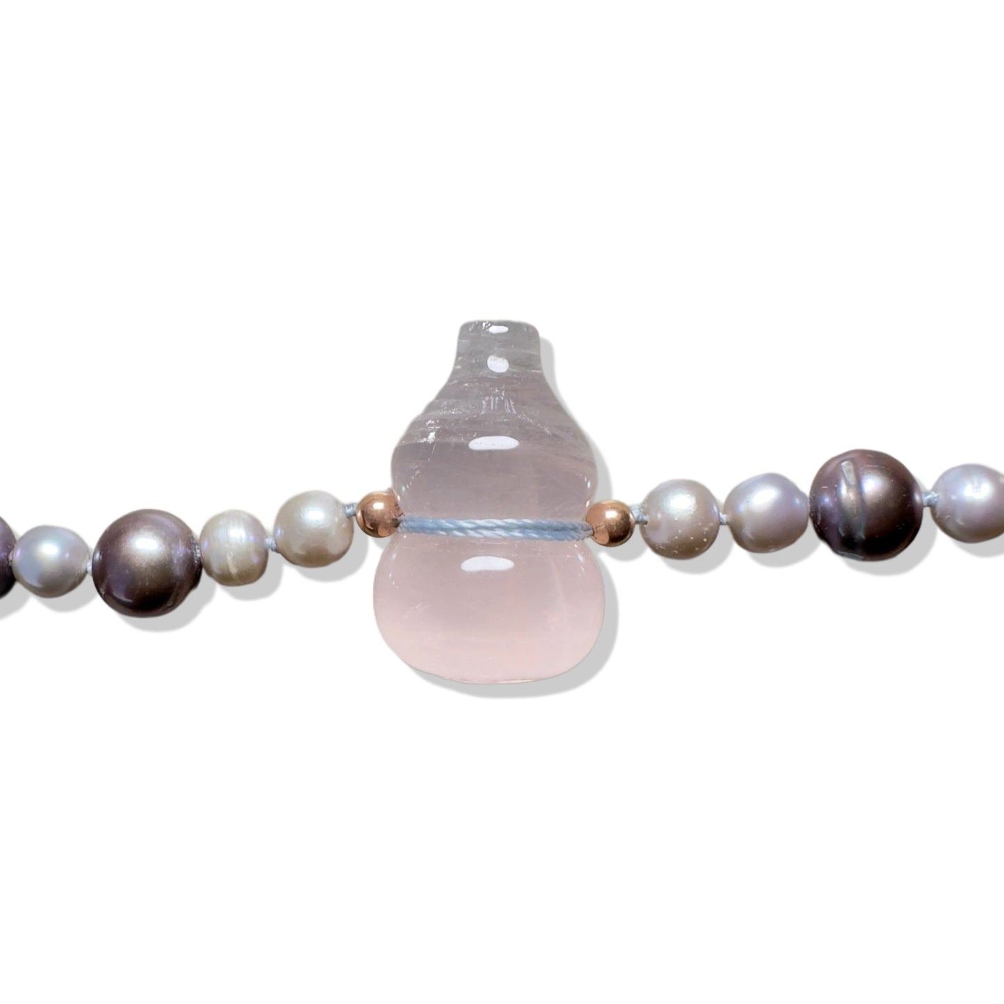 Inner Peace Necklace with Freshwater Pearl and Rose Quartz Gourd Carving