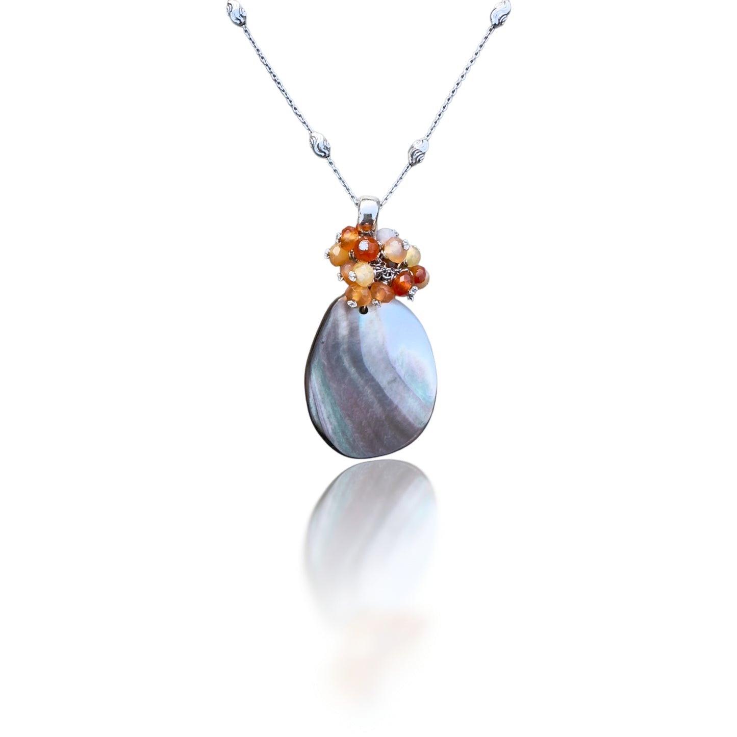 Inner Peace Cluster Pendant with Mother of Pearl and Carnelian