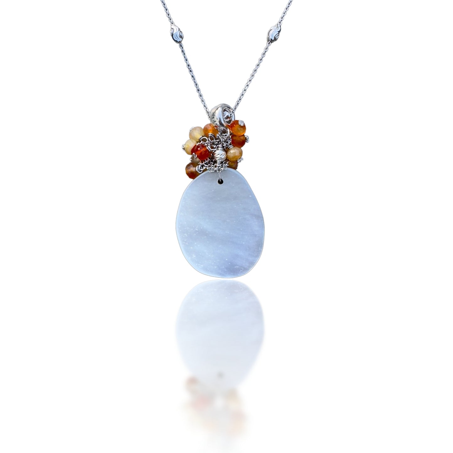 Inner Peace Cluster Pendant with Mother of Pearl and Carnelian