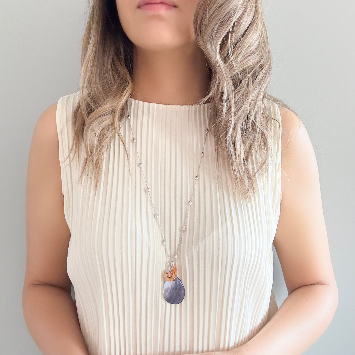 Inner Peace Cluster Pendant with Mother of Pearl and Carnelian