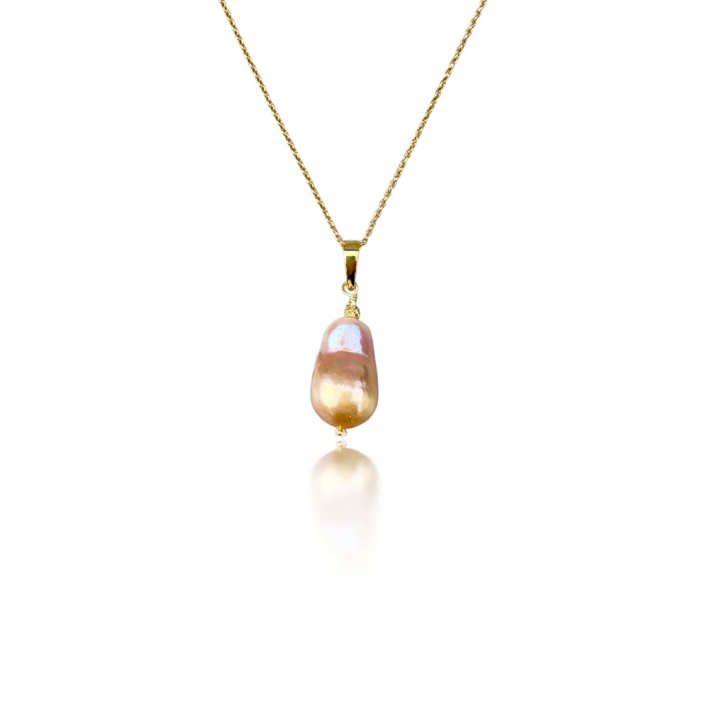 Inner Peace Pendant with Pink Baroque Pearl and Gold