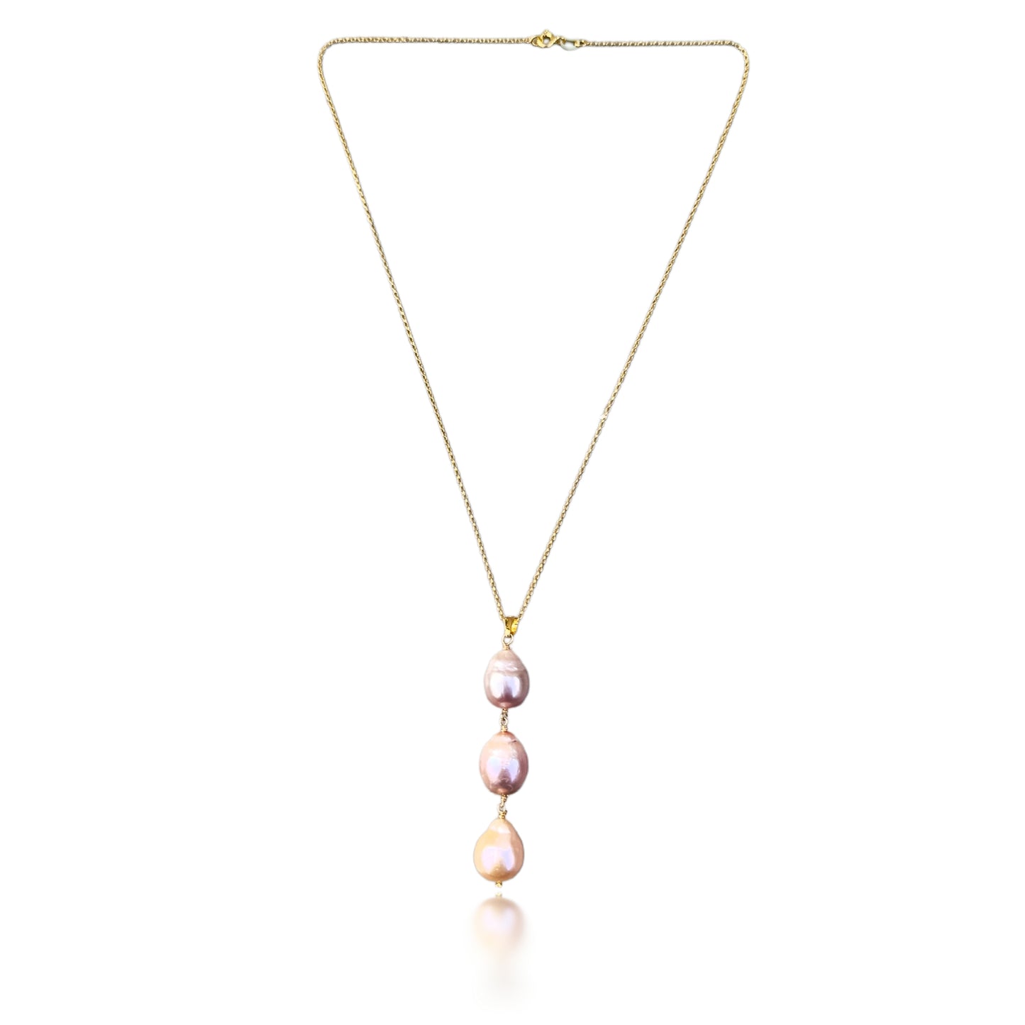 Inner Peace Pendant with Three Pink Baroque Pearls