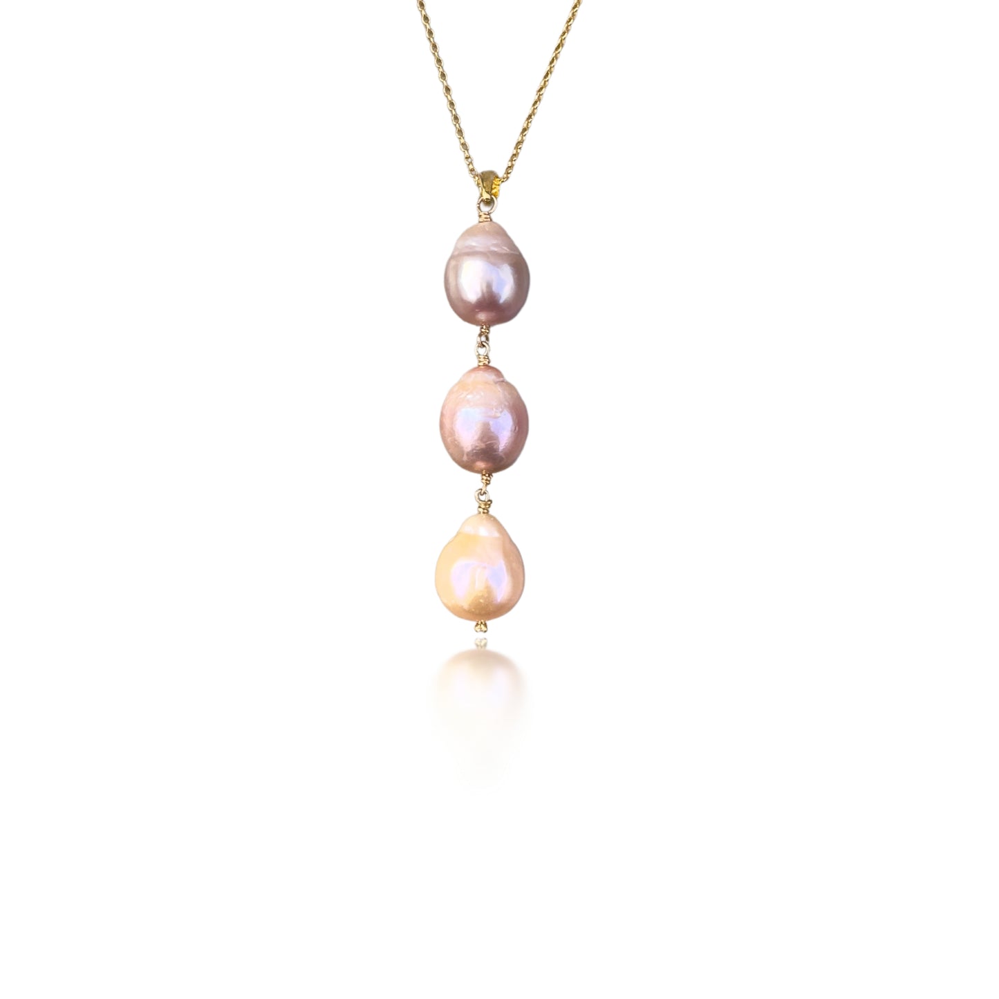 Inner Peace Pendant with Three Pink Baroque Pearls