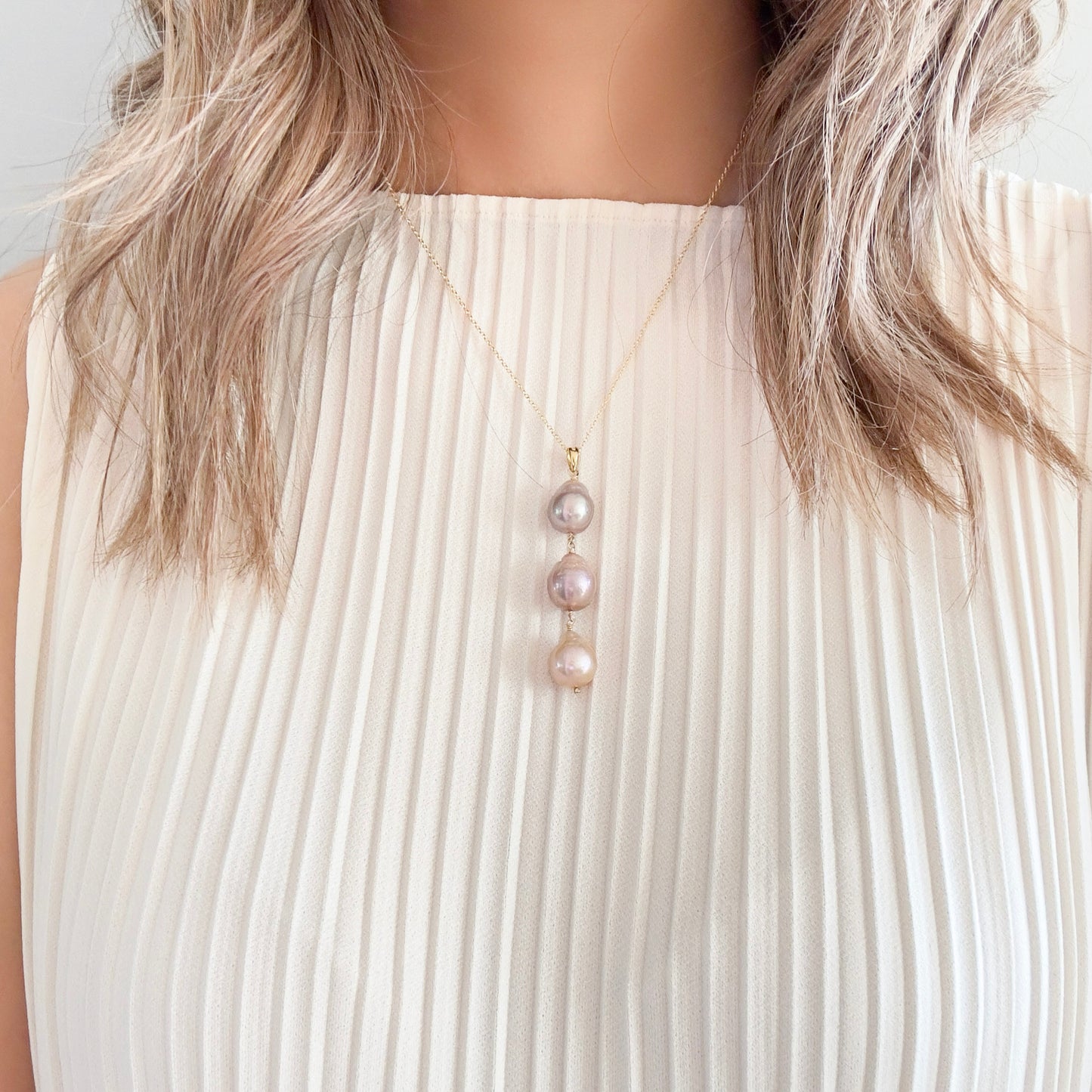 Inner Peace Pendant with Three Pink Baroque Pearls