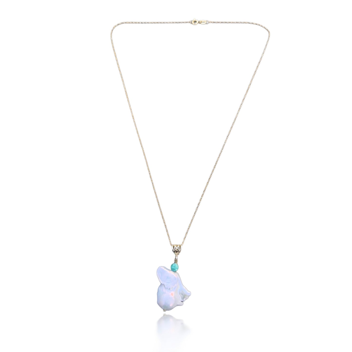 Inner Peace Pendant with White Baroque Pearl, Amazonite and Gold