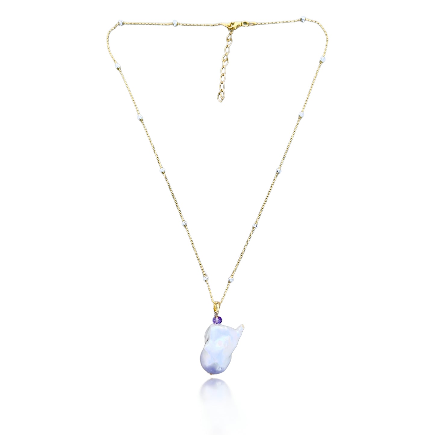 Inner Peace Pendant with White Baroque Pearl and Amethyst