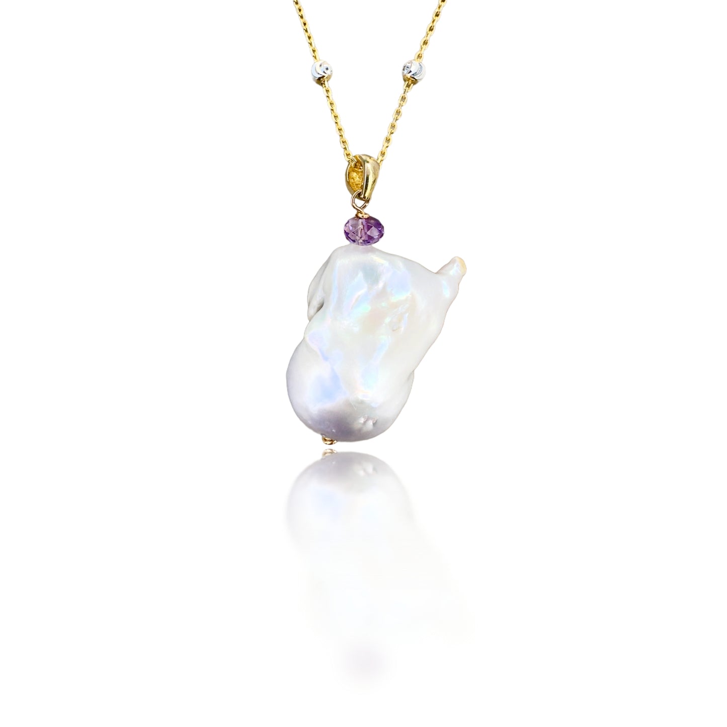 Inner Peace Pendant with White Baroque Pearl and Amethyst