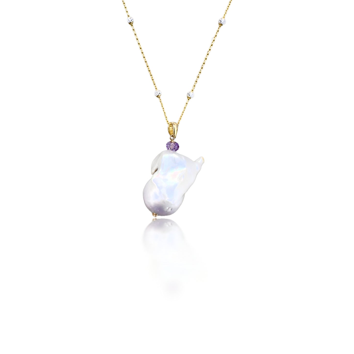 Inner Peace Pendant with White Baroque Pearl and Amethyst