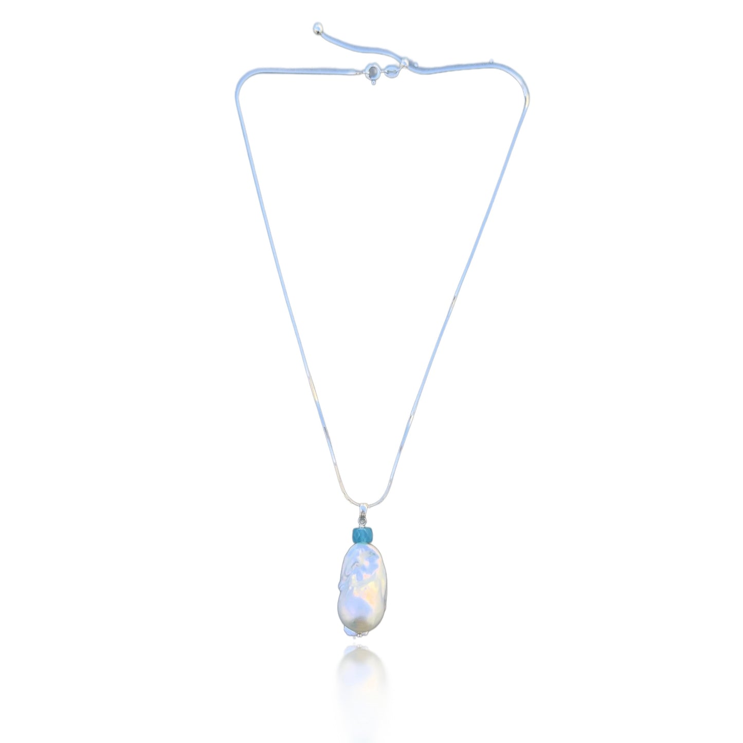 Inner Peace Pendant with White Baroque Pearl and Blue Chalcedony