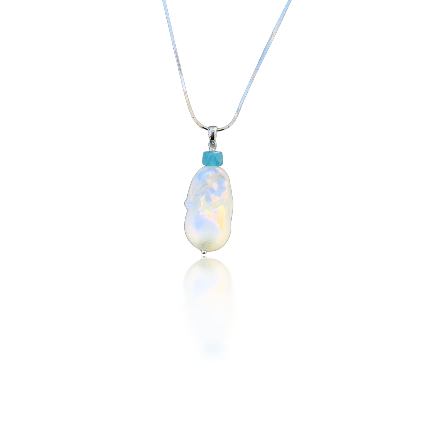 Inner Peace Pendant with White Baroque Pearl and Blue Chalcedony