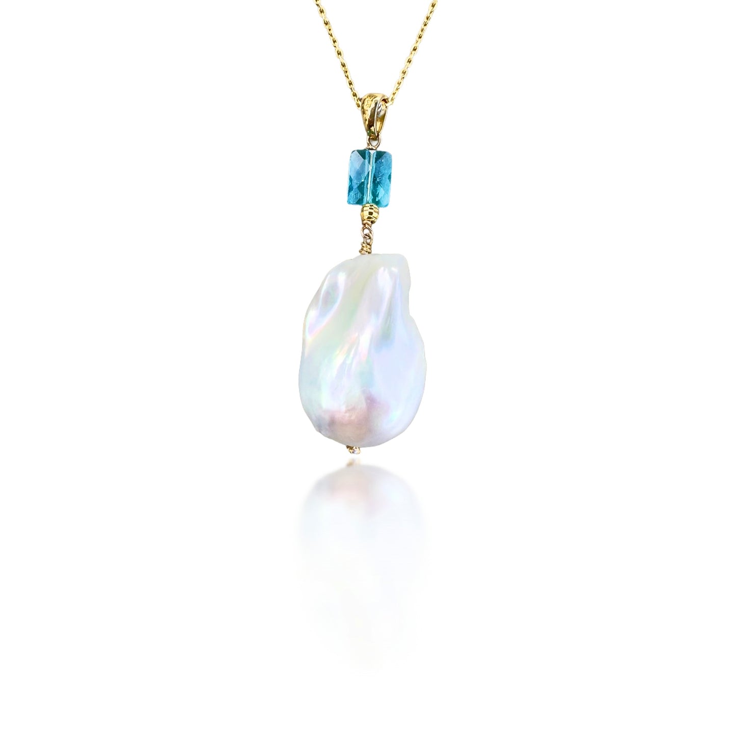 Inner Peace Pendant with White Baroque Pearl and Blue Topaz