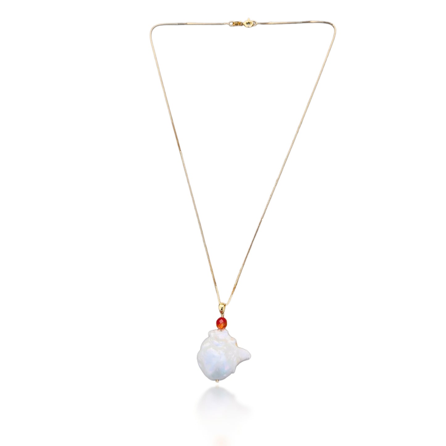 Inner Peace Pendant with White Baroque Pearl and Carnelian