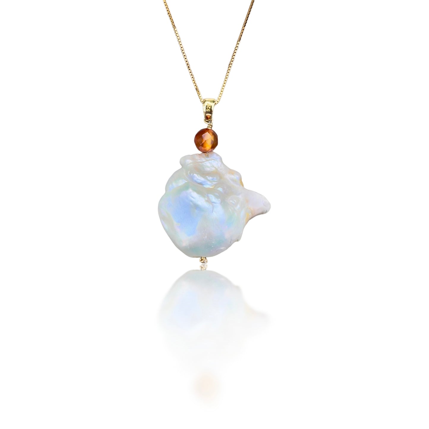 Inner Peace Pendant with White Baroque Pearl and Carnelian