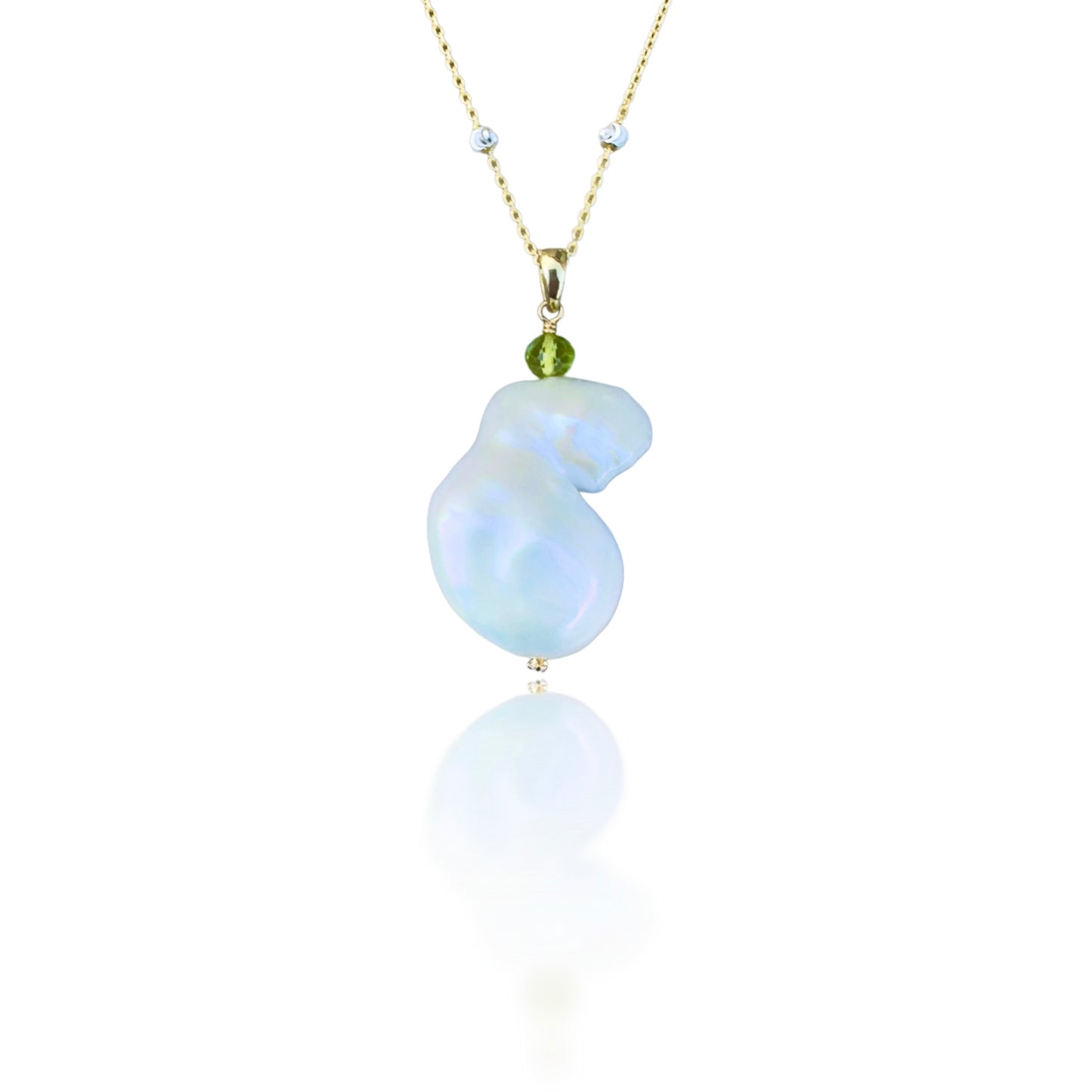 Inner Peace Pendant with White Baroque Pearl and Peridot
