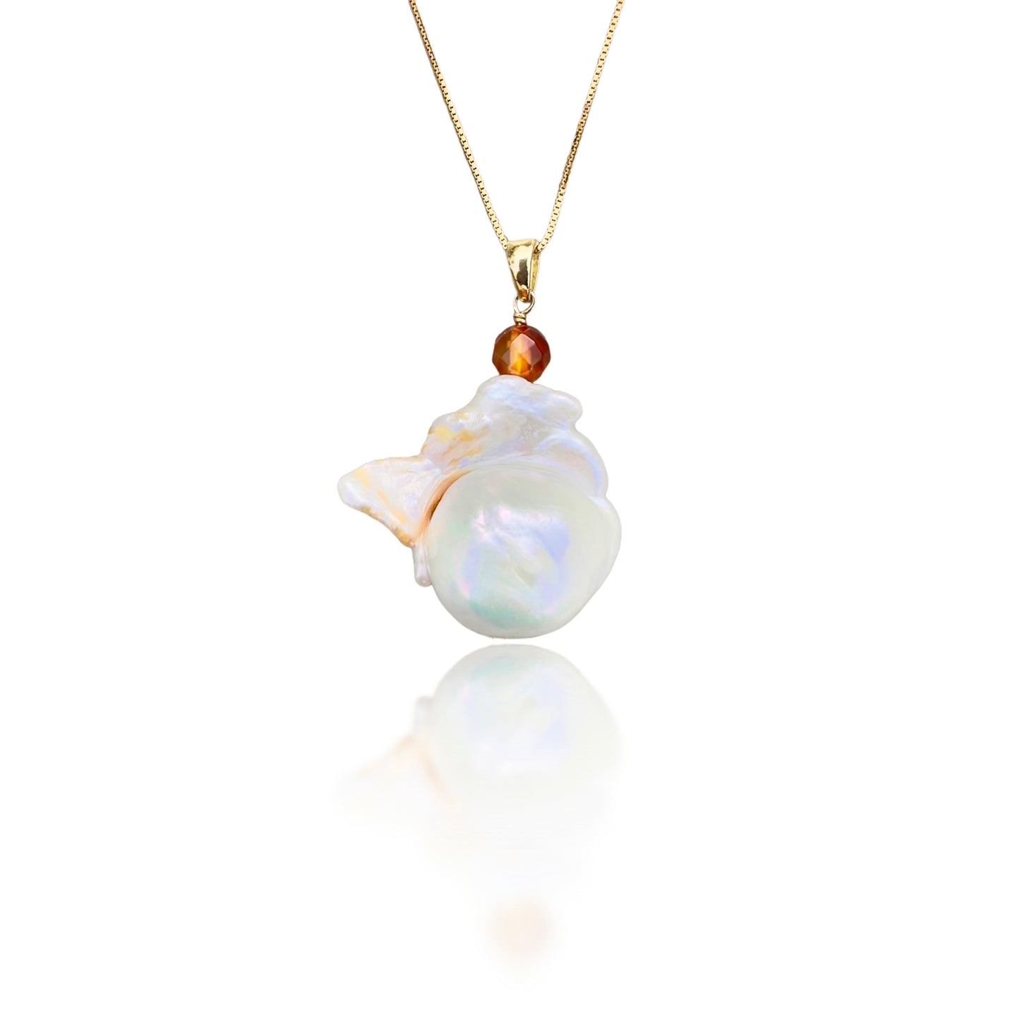 Inner Peace Pendant with White Baroque Pearl and Carnelian