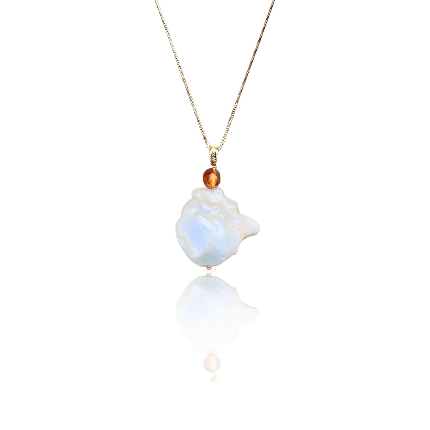 Inner Peace Pendant with White Baroque Pearl and Carnelian