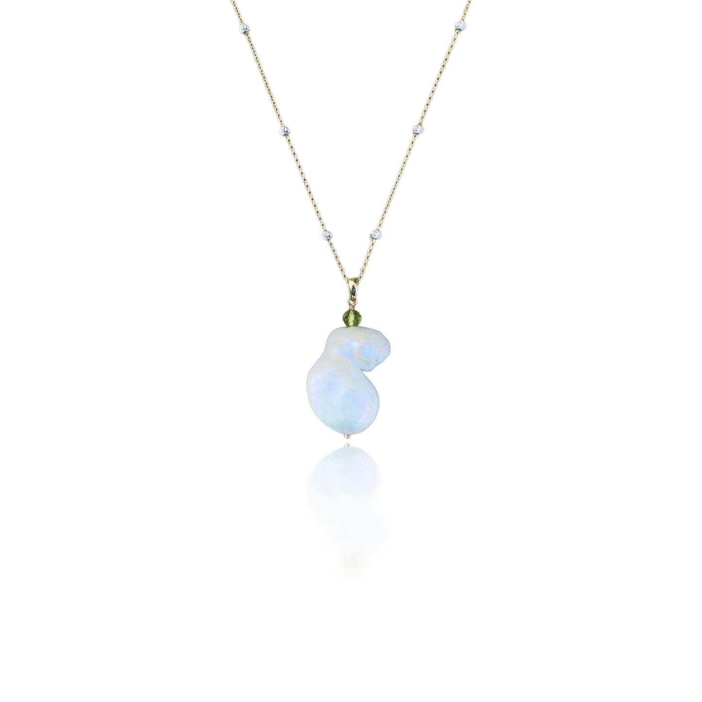 Inner Peace Pendant with White Baroque Pearl and Peridot