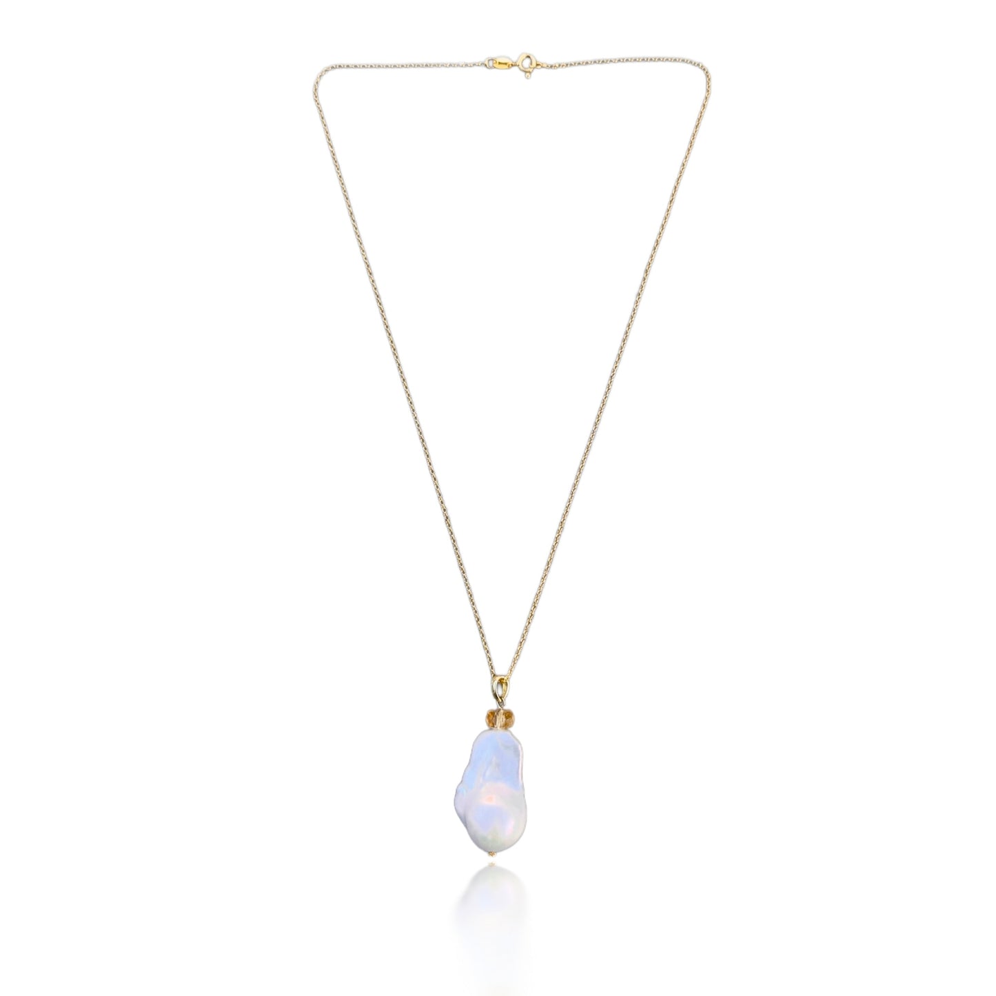 Inner Peace Pendant with White Baroque Pearl, Citrine and Gold