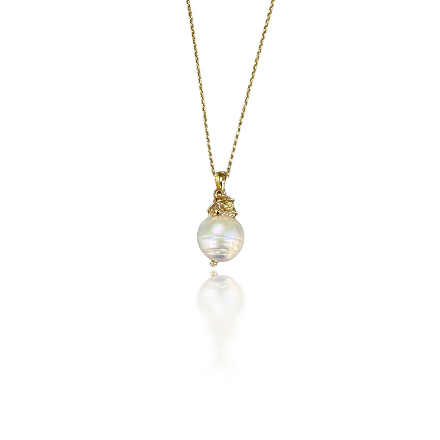 Inner Peace Pendant with White Baroque Pearl and Gold