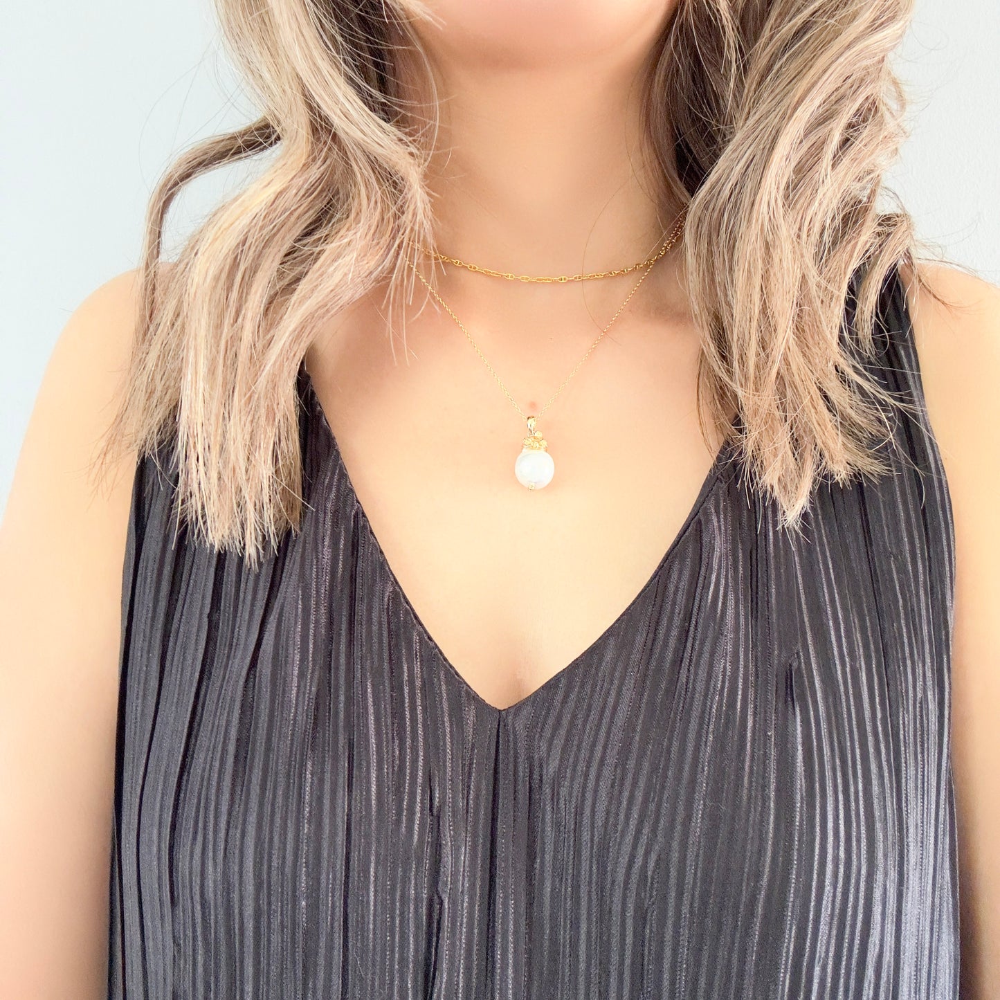 Inner Peace Pendant with White Baroque Pearl and Gold
