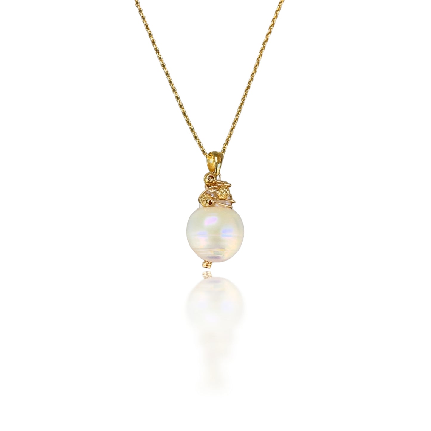 Inner Peace Pendant with White Baroque Pearl and Gold
