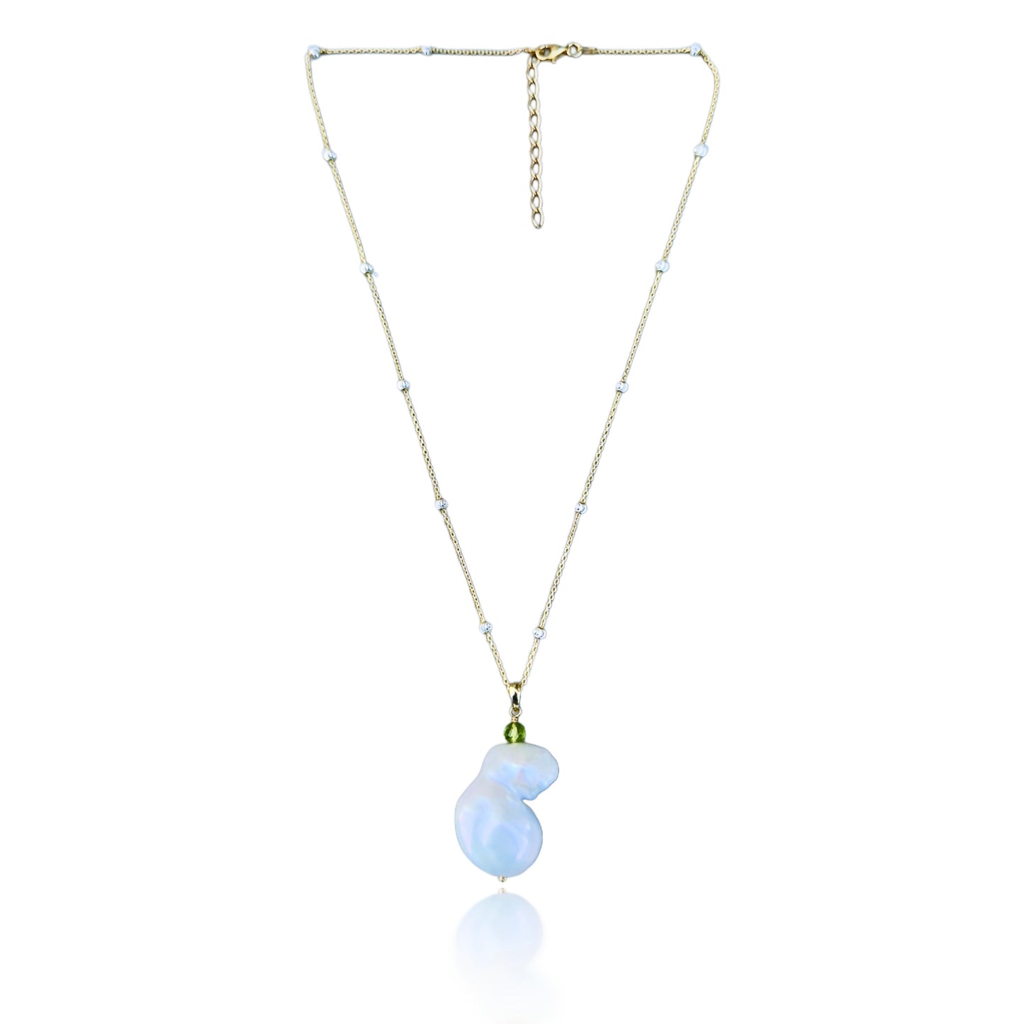 Inner Peace Pendant with White Baroque Pearl and Peridot