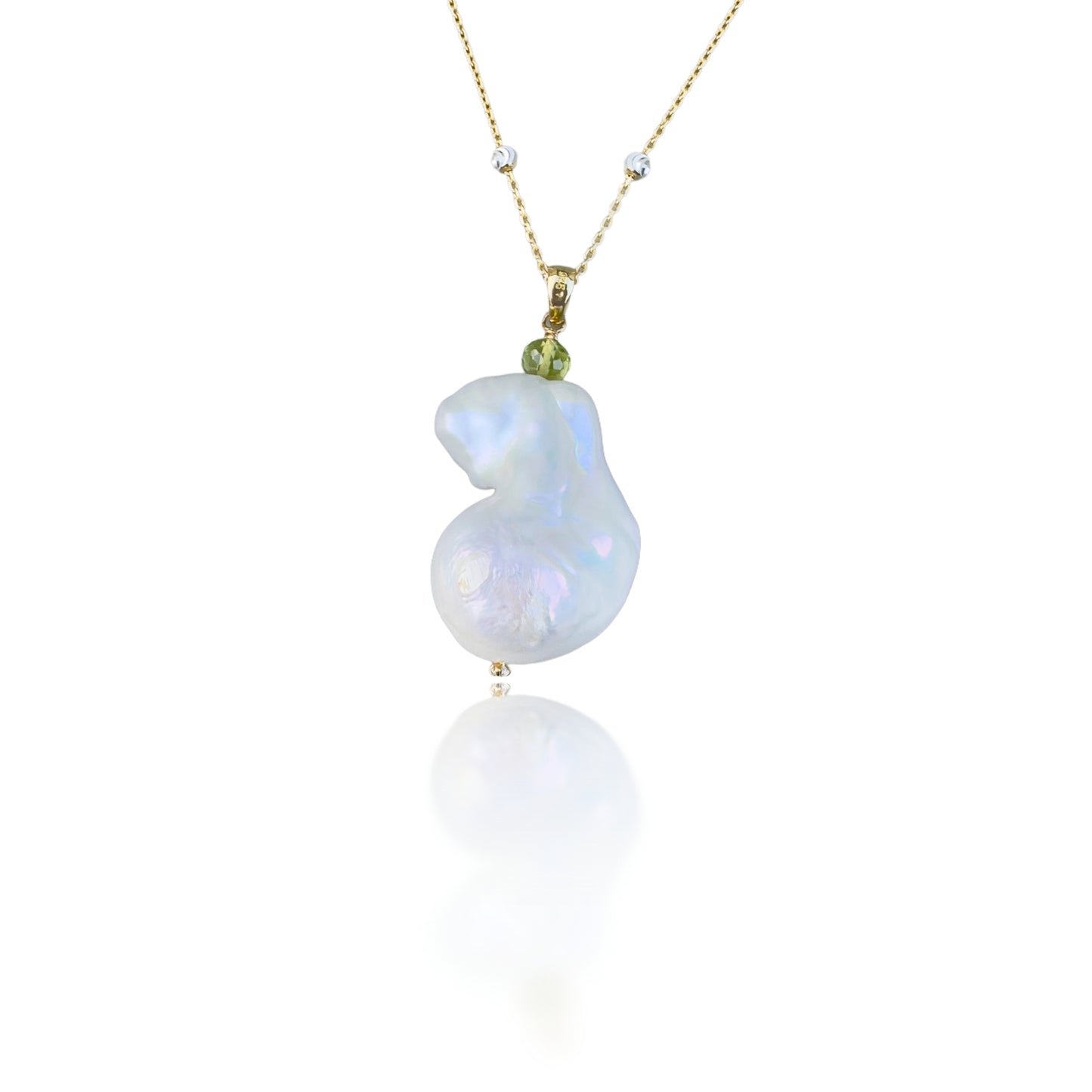 Inner Peace Pendant with White Baroque Pearl and Peridot