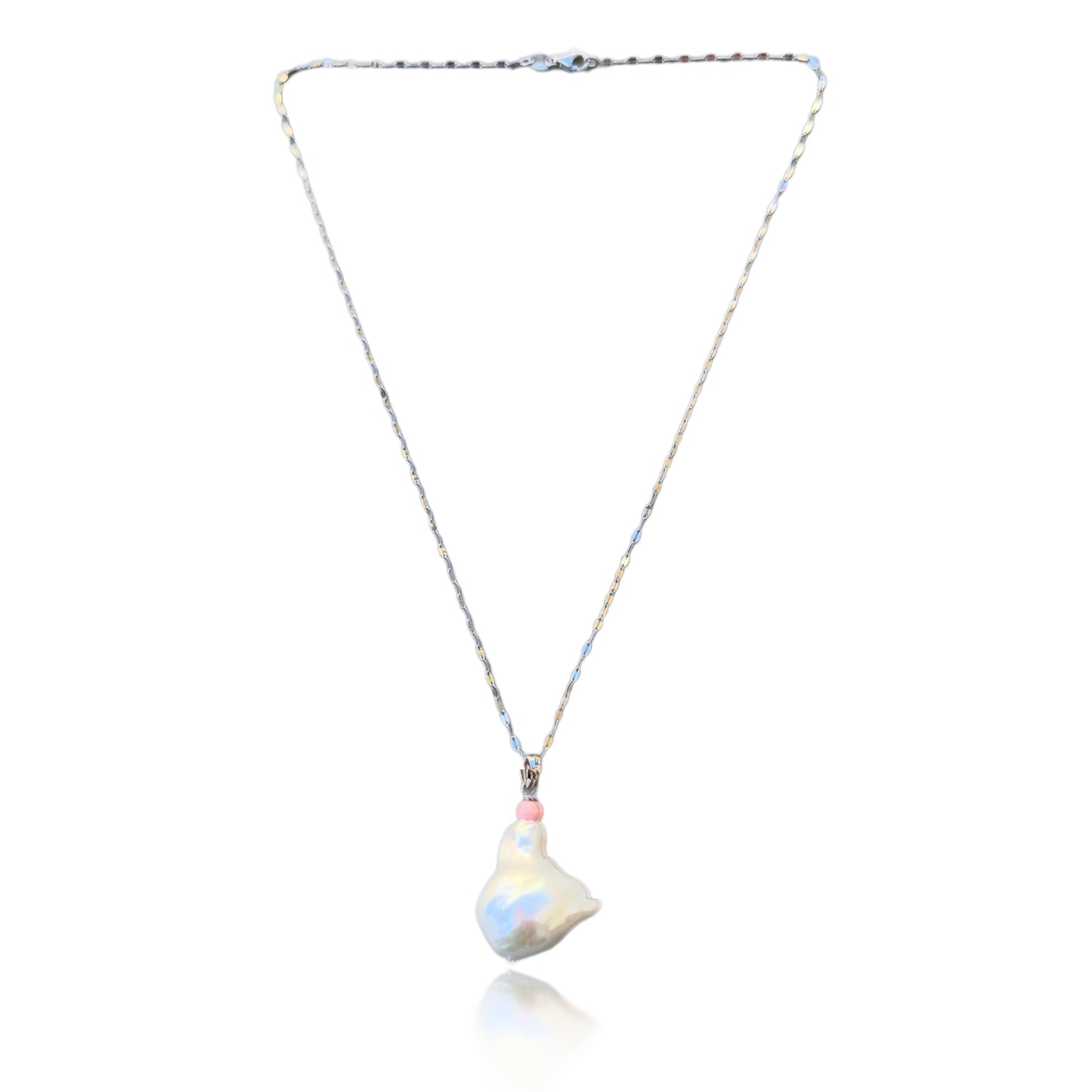 Inner Peace Pendant with White Baroque Pearl and Pink Opal