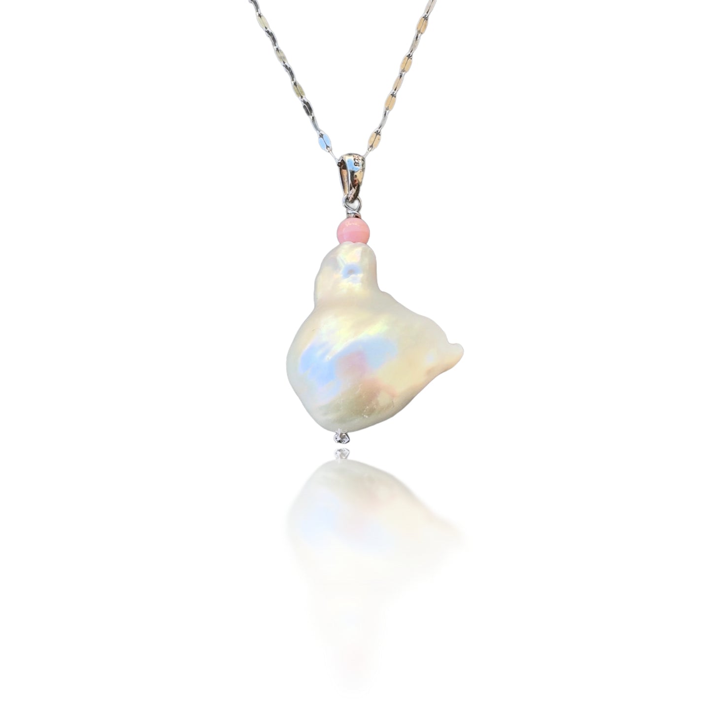 Inner Peace Pendant with White Baroque Pearl and Pink Opal