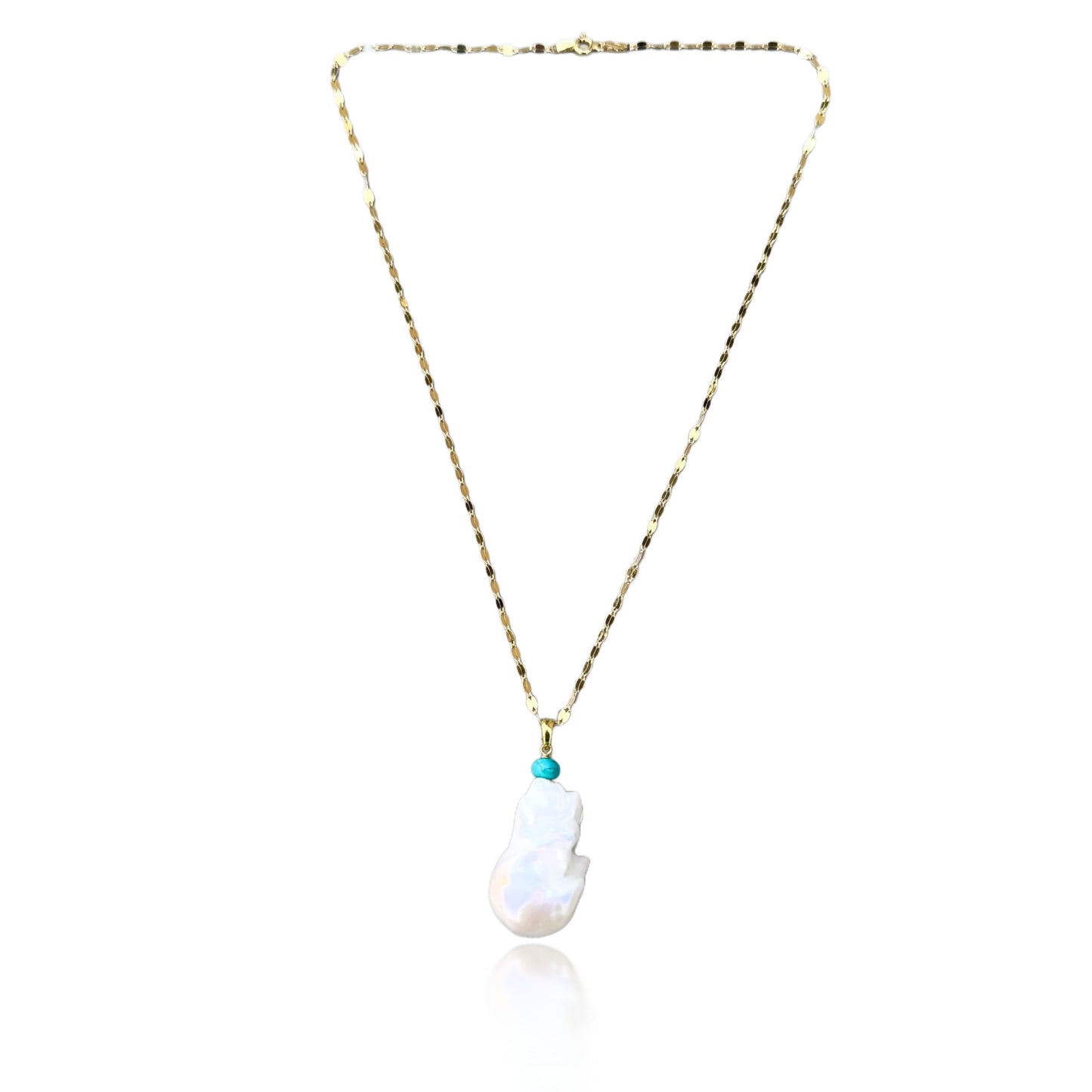 Inner Peace Pendant with White Baroque Pearl and Turquoise