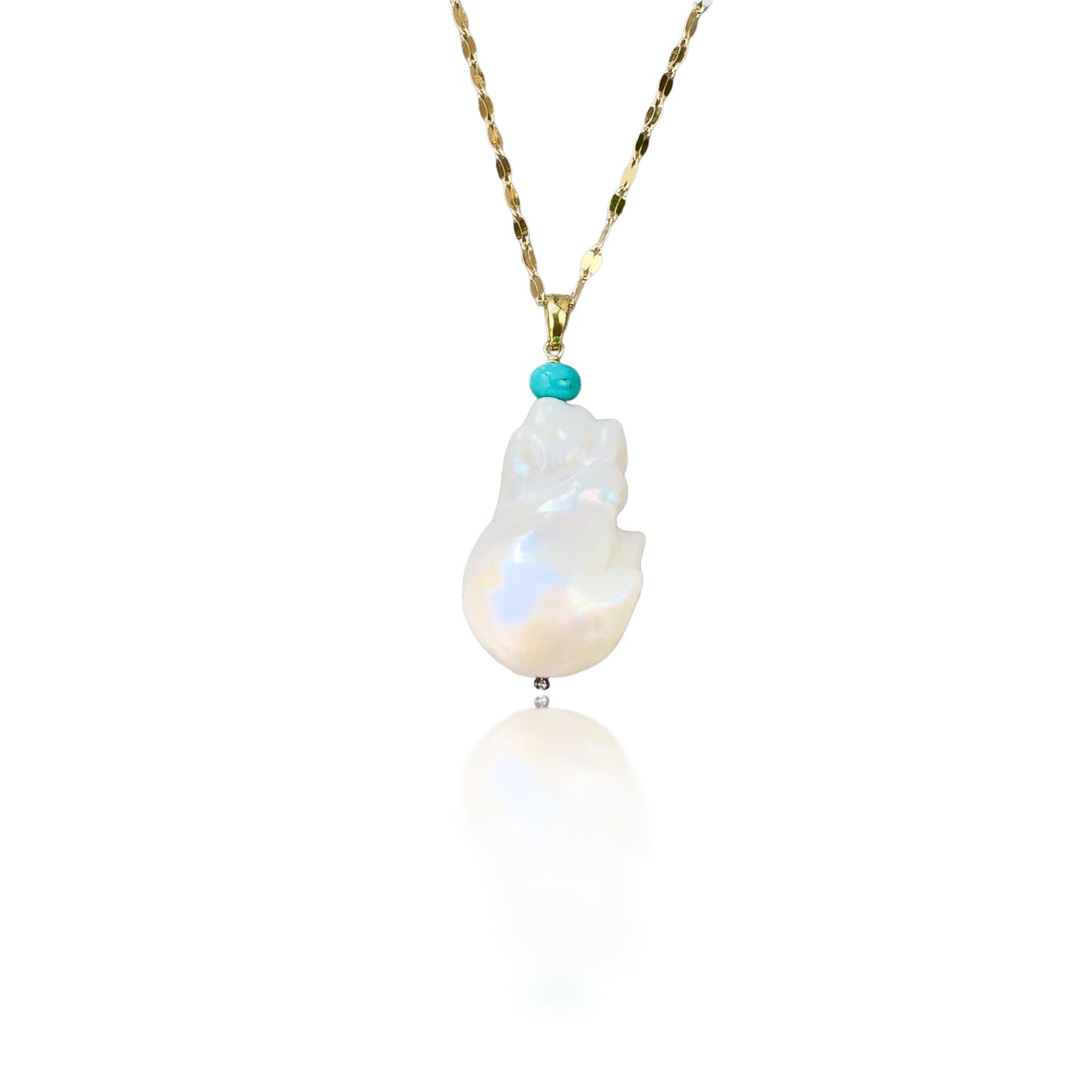 Inner Peace Pendant with White Baroque Pearl and Turquoise