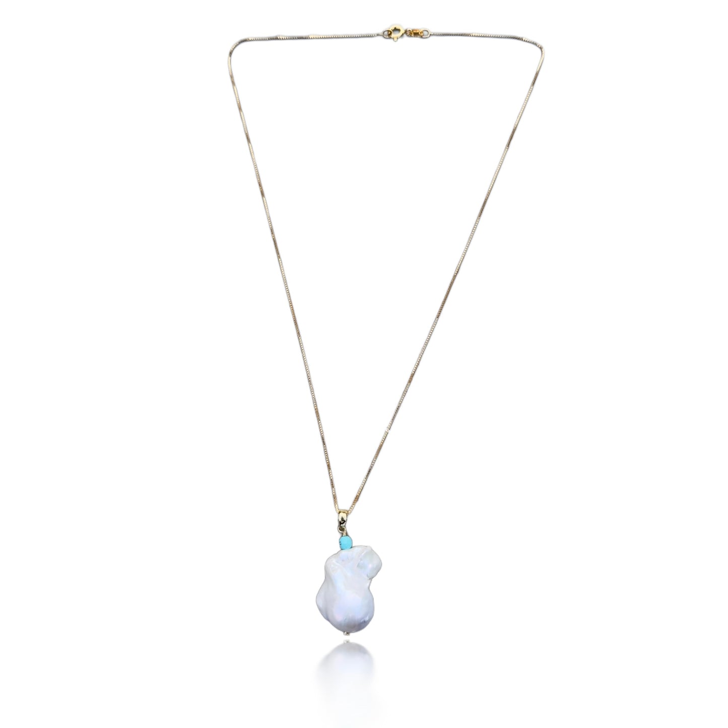 Inner Peace Pendant with White Baroque Pearl and Turquoise