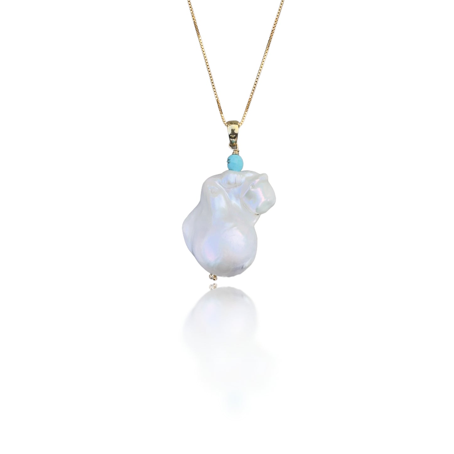 Inner Peace Pendant with White Baroque Pearl and Turquoise