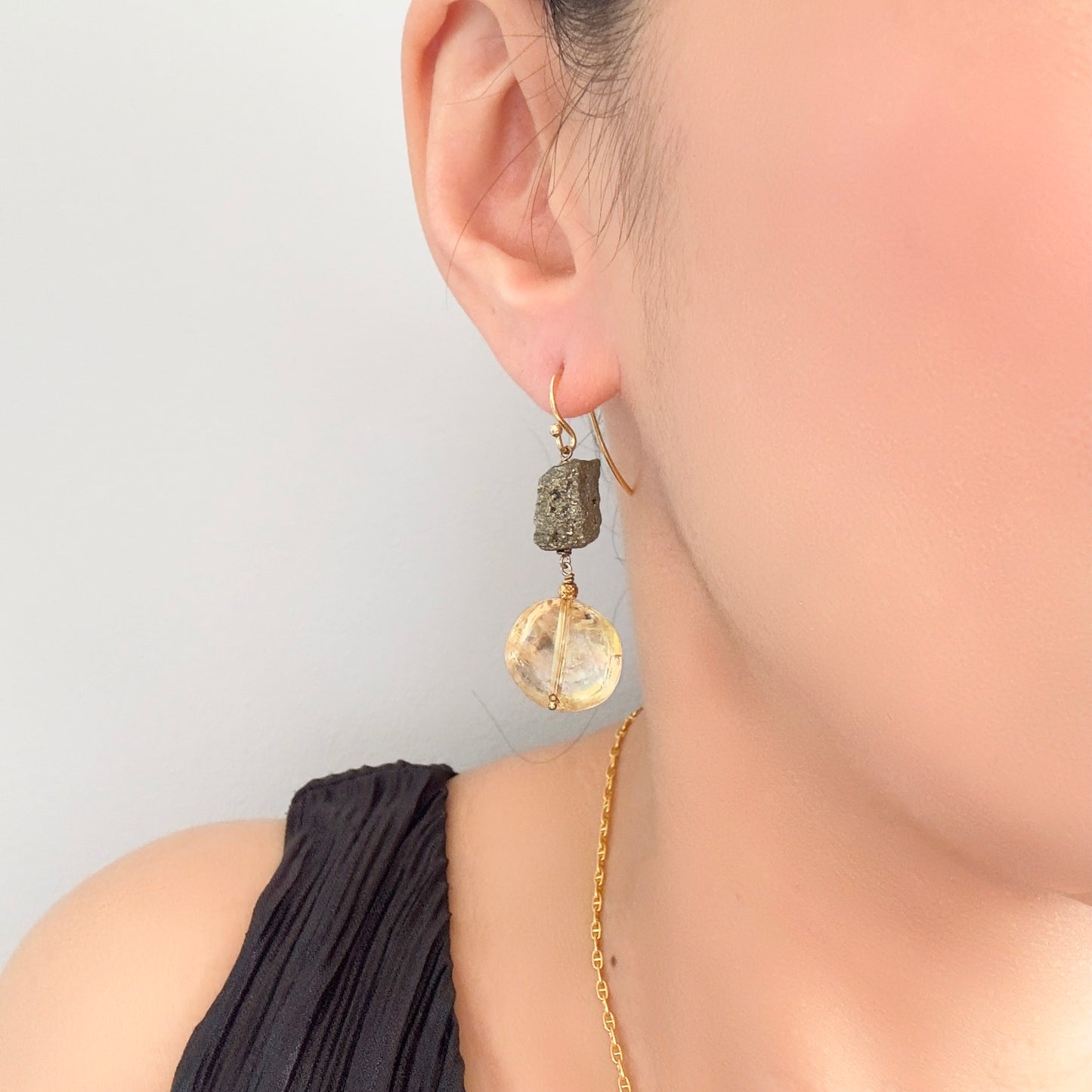 Joy Earrings with Citrine and Pyrite
