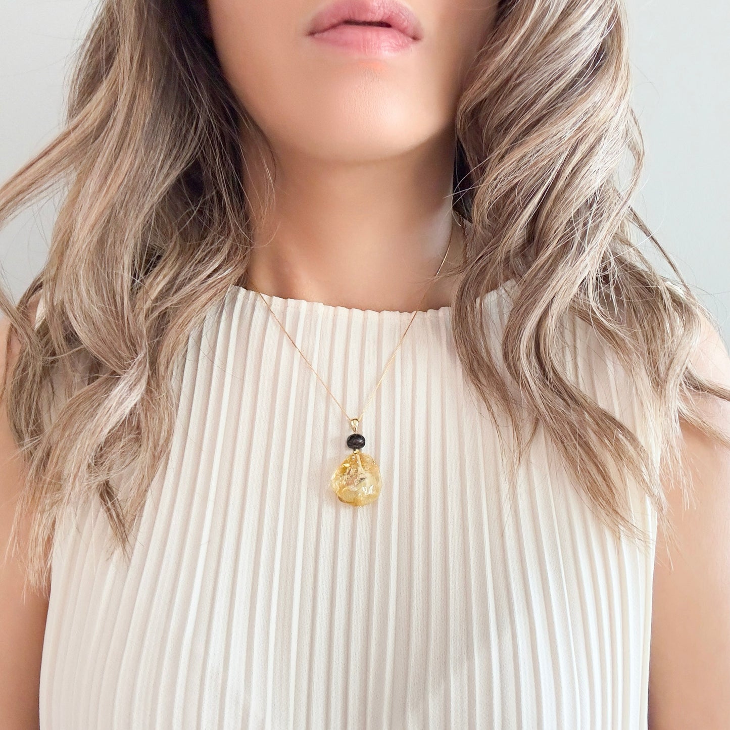 Joy Pendant with Citrine and Peacock Freshwater Pearl