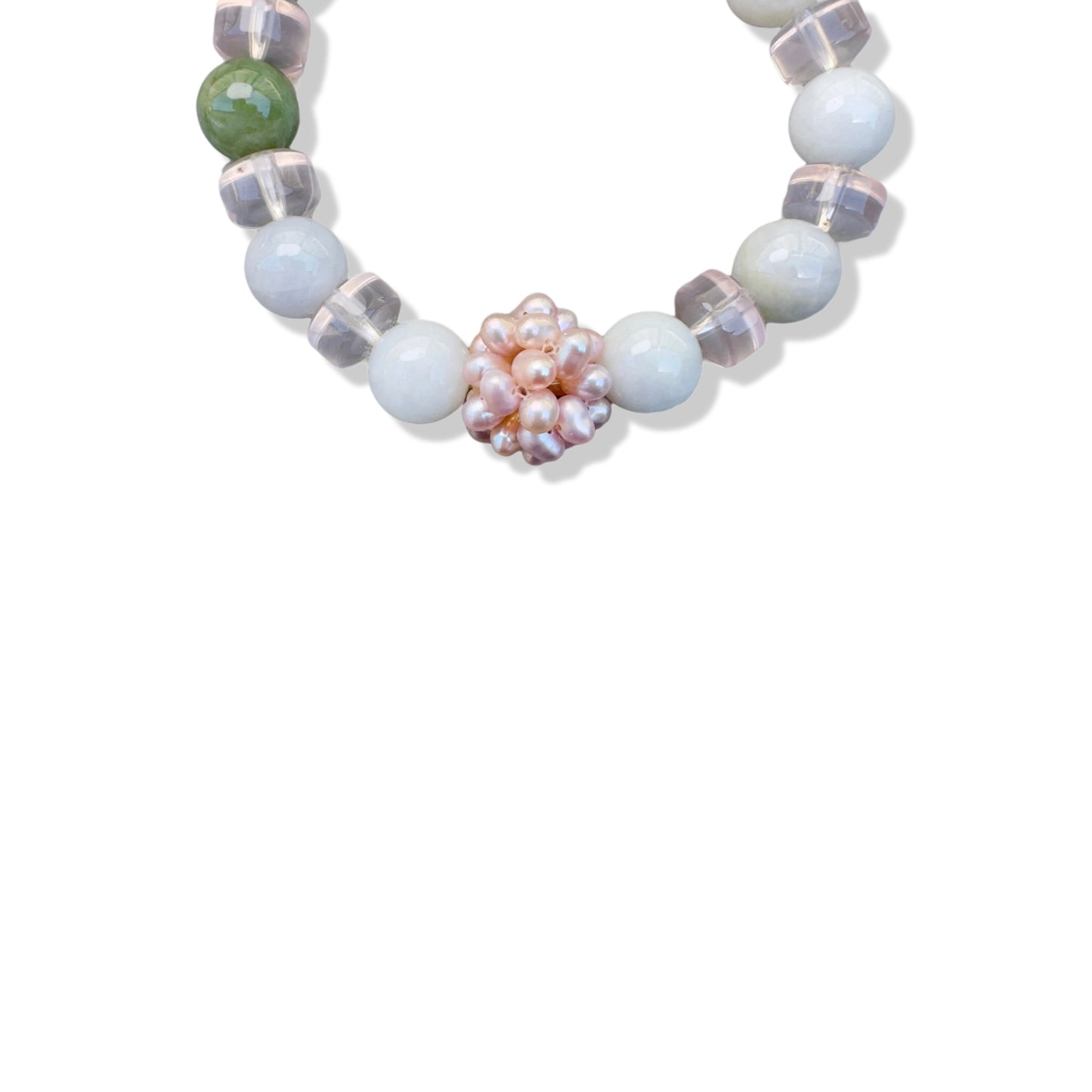 Love Bracelet with Rose Quartz Burma Jade and Freshwater Pearl
