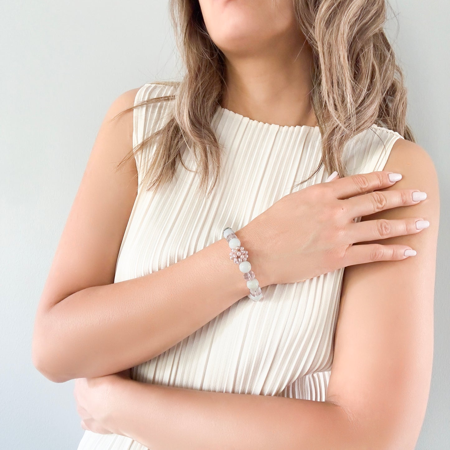 Love Bracelet with Rose Quartz Burma Jade and Freshwater Pearl