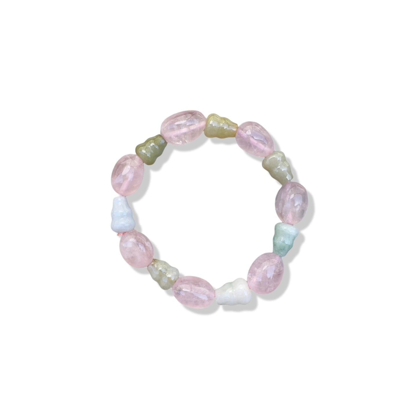 Love Bracelet with Rose Quartz and Green jade gourd Bead