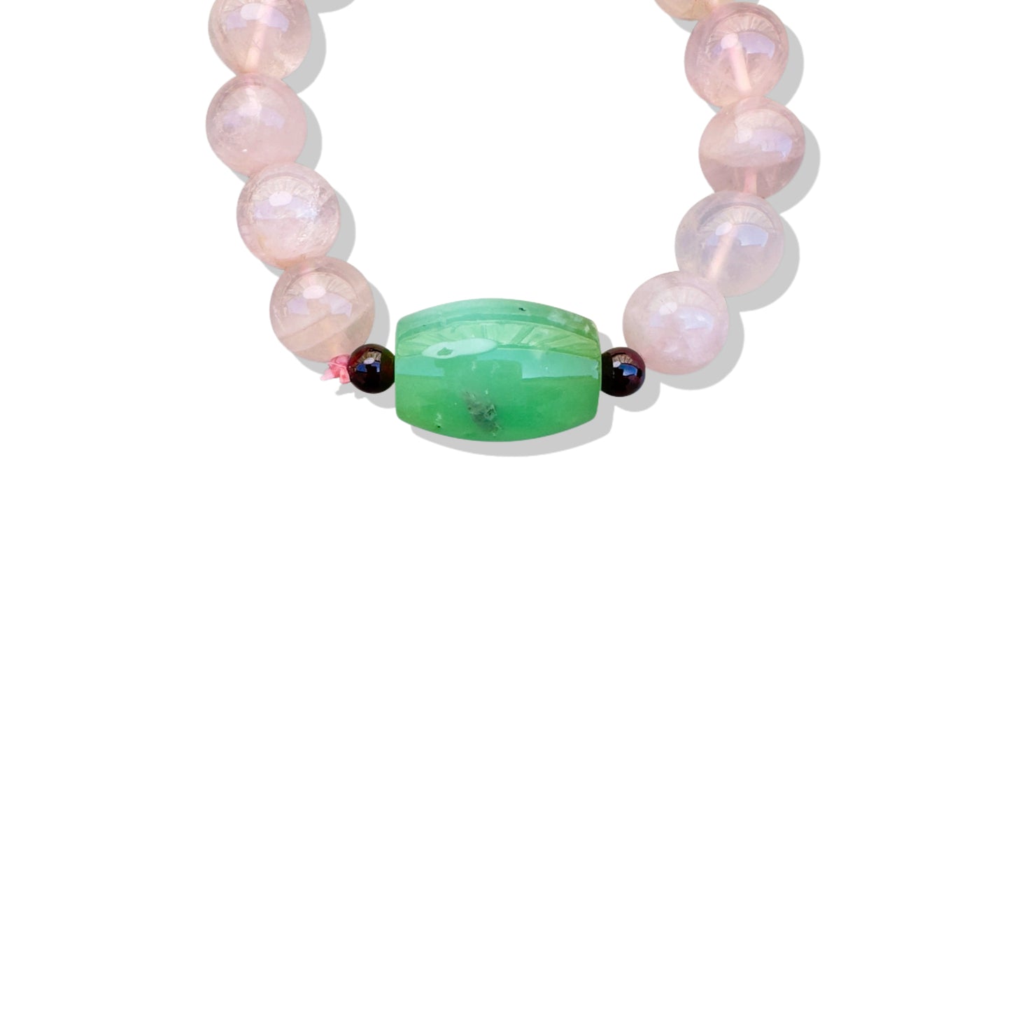 Love Bracelet with Rose quartz, Chrysoprase and Garnet