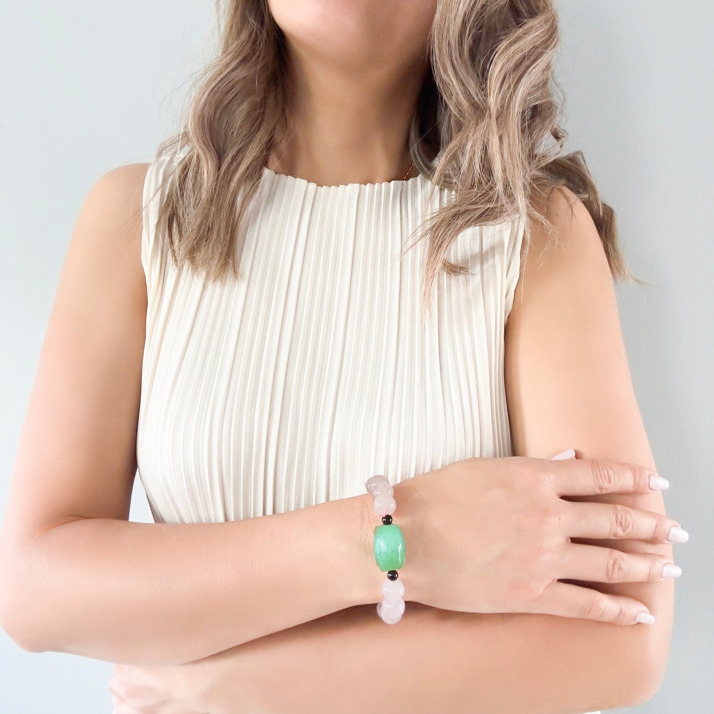 Love Bracelet with Rose quartz, Chrysoprase and Garnet