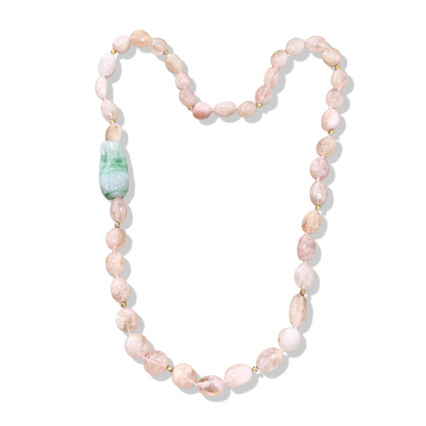 Love Necklace with Morganite and Jade Vase Carving Bead