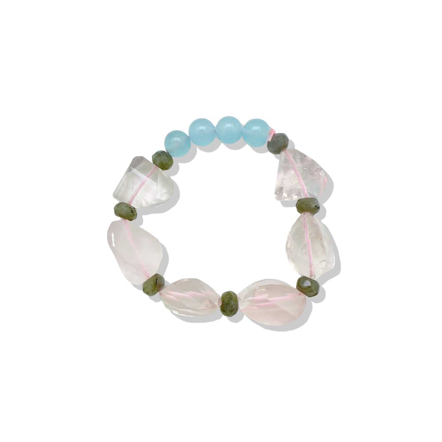 Love bracelet with Rose Quartz, Labradorite, and Blue Chalcedony